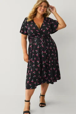 Ellos Collection Kjole Sort kirsebær aop Outlet