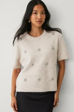 Ellos Trøjer & Cardigans>Collection Kortærmet, strikket trøje Beige