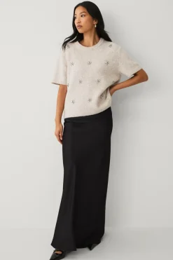 Ellos Trøjer & Cardigans>Collection Kortærmet, strikket trøje Beige