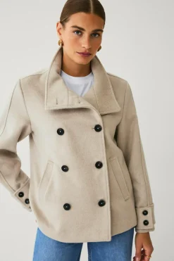 Ellos Jakker & Frakker>Collection Kort dobbeltradet frakke lyse beige