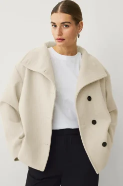 Ellos Collection Kort frakke med høj krave Beige Discount