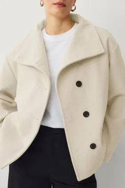 Ellos Collection Kort frakke med høj krave Beige Discount