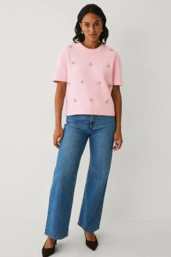 Ellos Collection Kortærmet, strikket trøje rosa