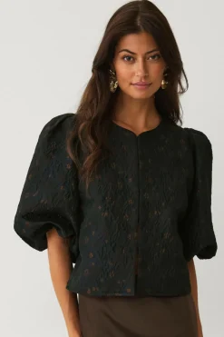 Ellos Blazere & Veste>Collection Kort blusejakke med blomstermønster mørkebrun aop