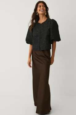 Ellos Blazere & Veste>Collection Kort blusejakke med blomstermønster mørkebrun aop