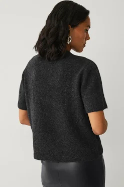 Ellos Collection Kortærmet, strikket trøje Grå Outlet