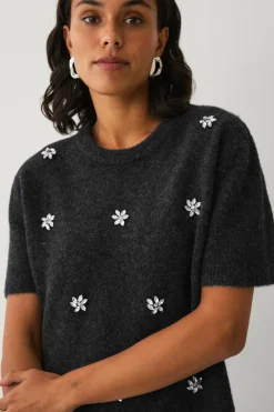 Ellos Collection Kortærmet, strikket trøje Grå Outlet