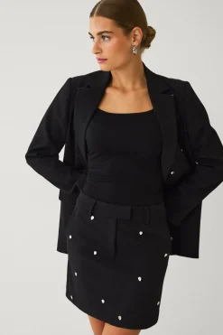 Ellos Nederdele>Collection Kort skræddersyet kjole med rhinstene Sort