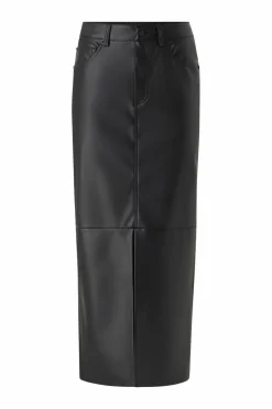 Ellos Nederdele>Collection Lang nederdel i imiteret læder Sort