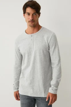 Ellos T-Shirts & Tanktoppe>Collection Langærmet t-shirt med knaplukning Gråmelange