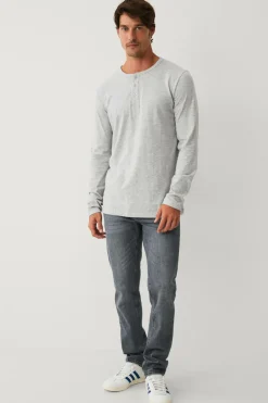 Ellos T-Shirts & Tanktoppe>Collection Langærmet t-shirt med knaplukning Gråmelange