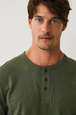 Ellos Collection Langærmet t-shirt med knaplukning grøn Outlet