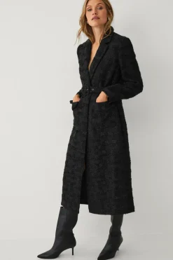 Ellos Collection Lang frakke i bouclé sort