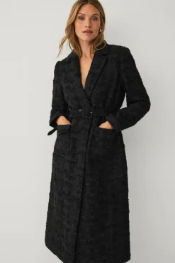 Ellos Collection Lang frakke i bouclé sort