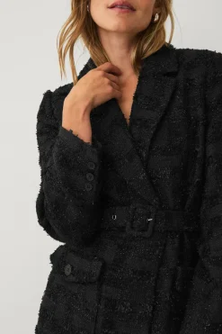 Ellos Collection Lang frakke i bouclé sort