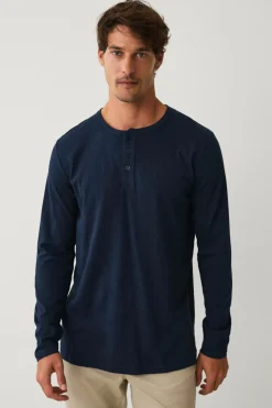 Ellos T-Shirts & Tanktoppe>Collection Langærmet t-shirt med knaplukning Marinblå