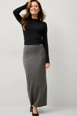 Ellos Collection Lang jerseynederdel Mørkegråmeleret New