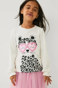 Ellos Collection Langærmet top med tryk offhvid kat Clearance