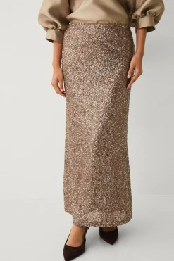 Ellos Collection Lang pailletnederdel Lt Bronze Best