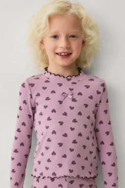 Ellos Collection Langærmet, ribbet top Lilla mønstret Outlet