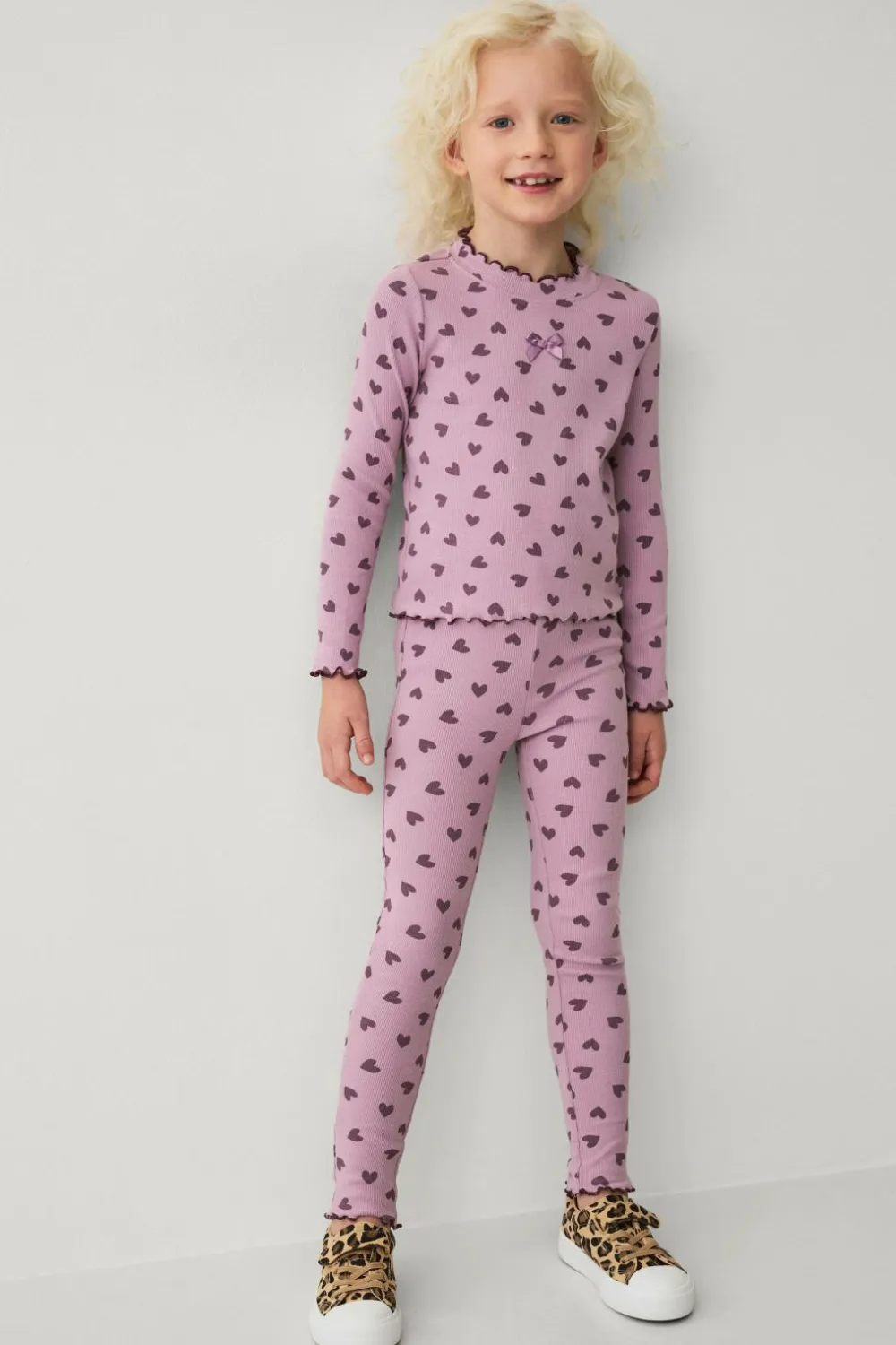 Ellos Collection Langærmet, ribbet top Lilla mønstret Outlet