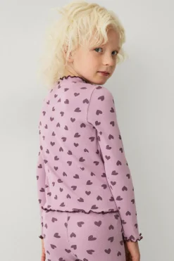 Ellos Collection Langærmet, ribbet top Lilla mønstret Outlet