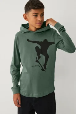 Ellos Collection Langærmet t-shirt med hætte grågrøn Clearance