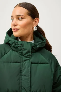 Ellos Collection Langt polstret jakke Mørkegrøn Online
