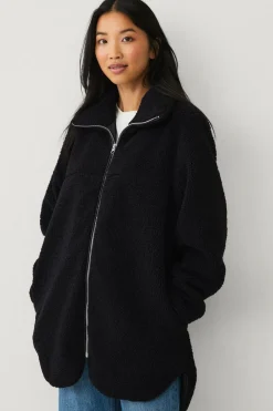 Ellos Collection Lang fleecejakke Sort Hot