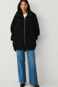 Ellos Collection Lang fleecejakke Sort Hot