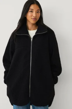 Ellos Collection Lang fleecejakke Sort Hot