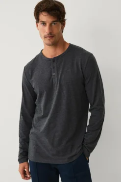 Ellos Collection Langærmet t-shirt med knaplukning Antracitmelange