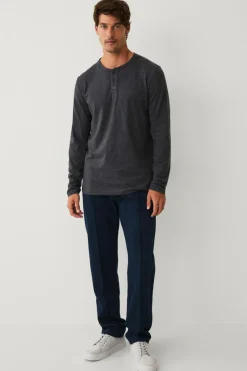 Ellos Collection Langærmet t-shirt med knaplukning Antracitmelange