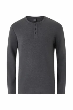 Ellos Collection Langærmet t-shirt med knaplukning Antracitmelange