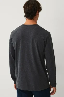 Ellos Collection Langærmet t-shirt med knaplukning Antracitmelange