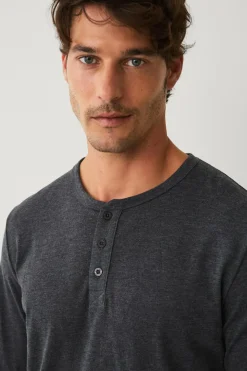 Ellos Collection Langærmet t-shirt med knaplukning Antracitmelange