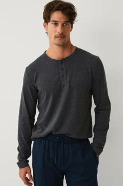 Ellos Collection Langærmet t-shirt med knaplukning Antracitmelange