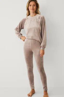 Ellos Collection Leggings i velour Beige