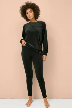 Ellos Collection Leggings i velour Black mdf/metal Sale