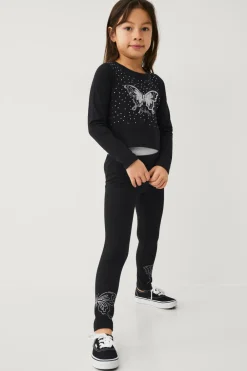 Ellos Bukser & Leggings>Collection Leggings Emma Sort med sølv print