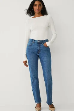 Ellos Jeans>Collection Lige jeans med høj talje mørkeblå