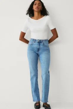 Ellos Jeans>Collection Lige jeans med høj talje lyseblå