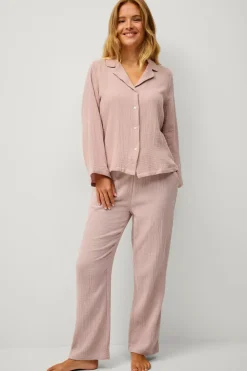 Ellos Nattøj>Collection Mønstervævet pyjamasskjorte Lyserød