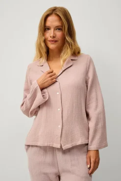 Ellos Nattøj>Collection Mønstervævet pyjamasskjorte Lyserød