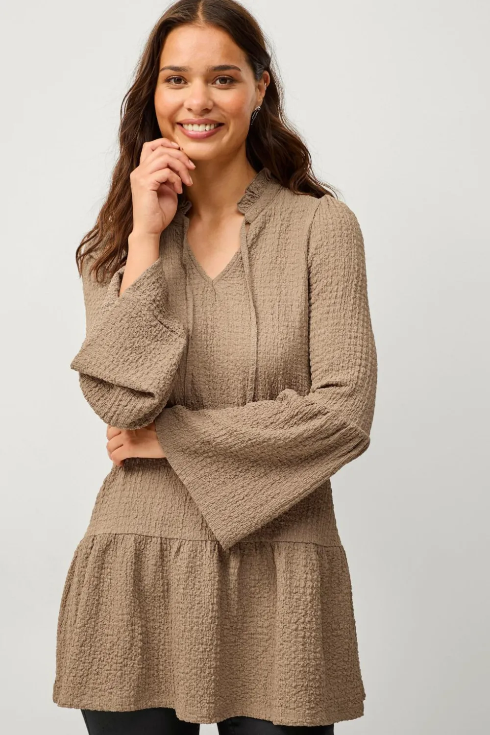 Ellos Collection Mønstervævet tunika Brungrå Outlet