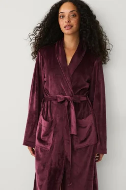 Ellos Collection Morgenkåbe i velour burgunder Clearance