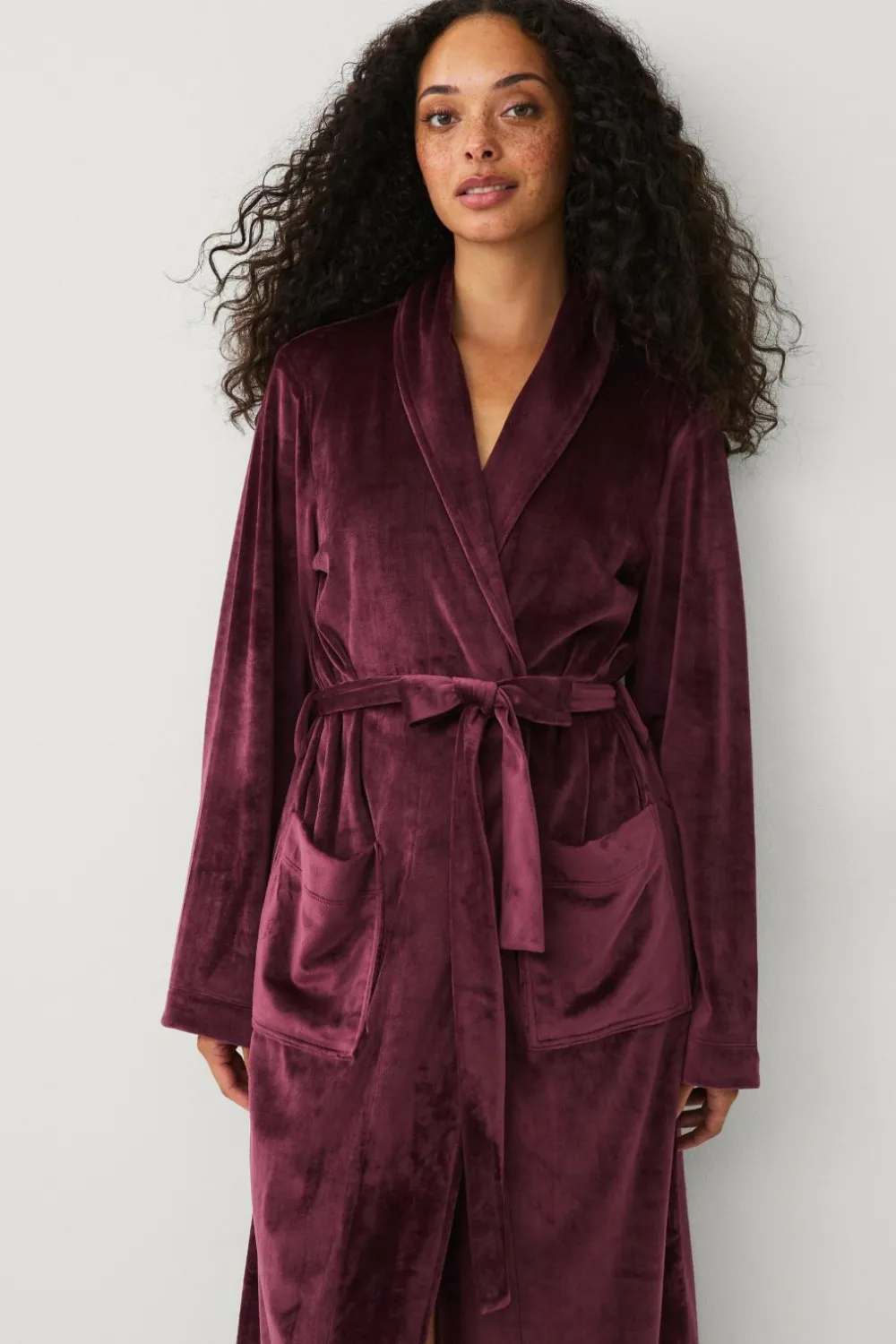 Ellos Collection Morgenkåbe i velour burgunder Clearance
