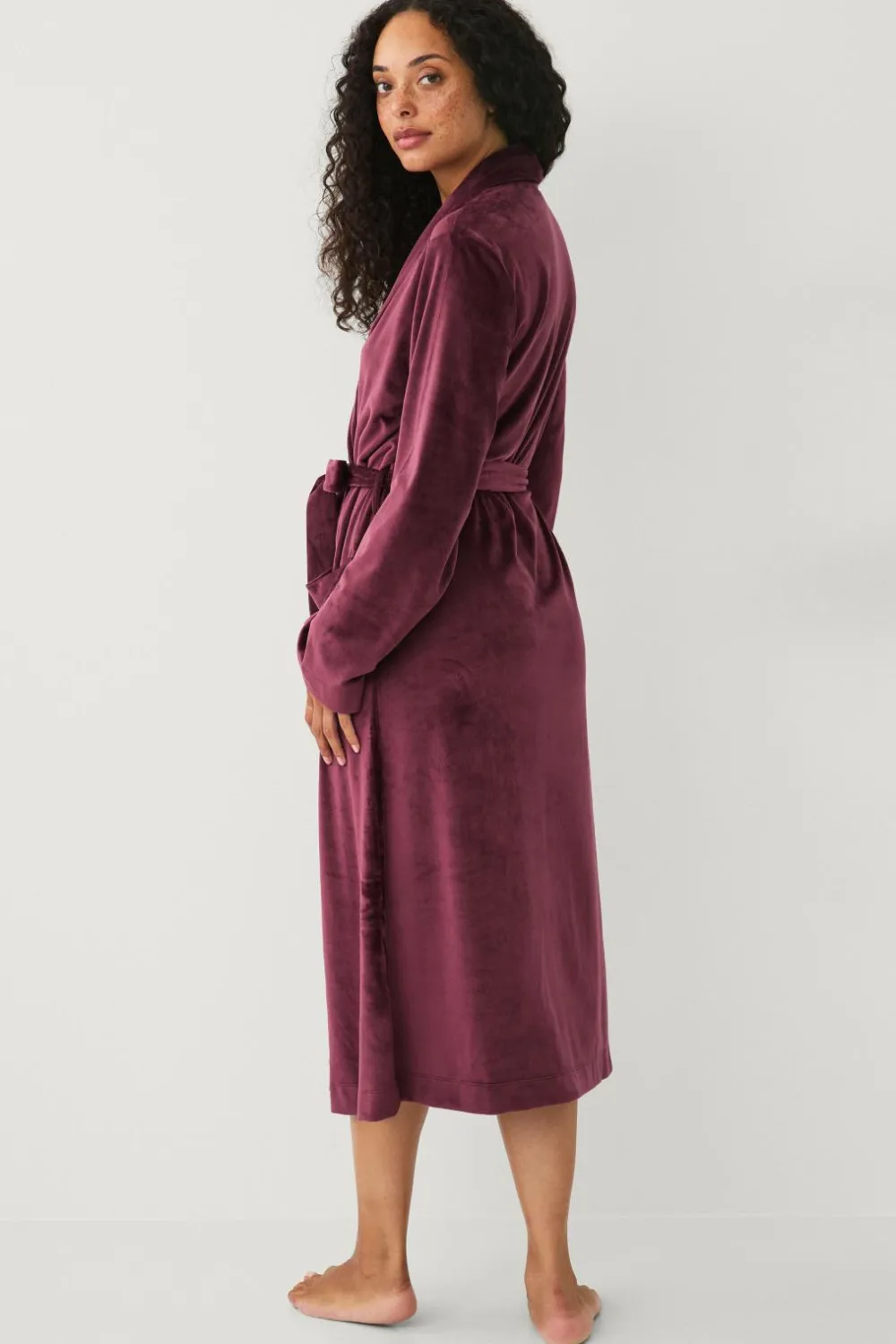 Ellos Collection Morgenkåbe i velour burgunder Clearance