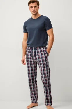 Ellos Collection Natbukser i poplin Blå/gråternet Clearance