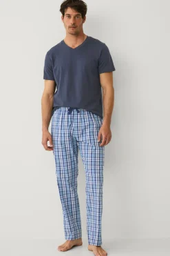 Ellos Collection Natbukser i poplin Blåternet Clearance